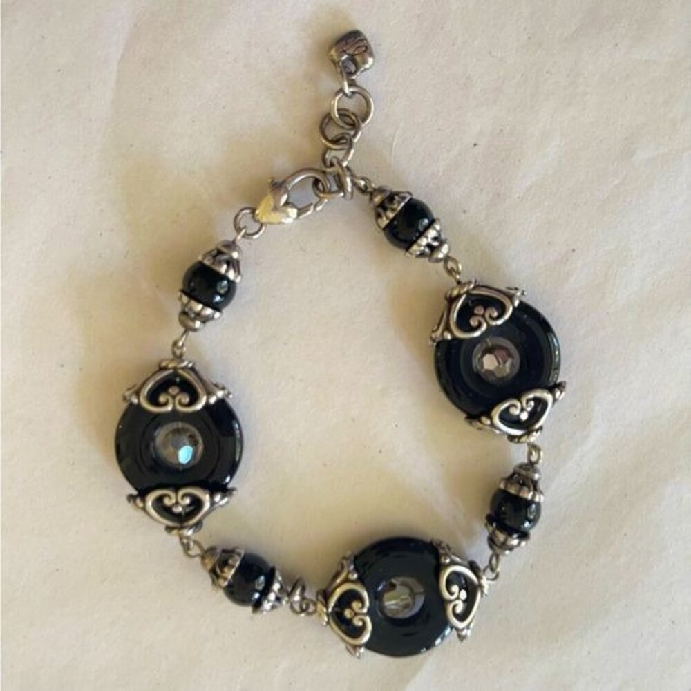 RETIRED BRIGHTON Bracelet: Night Romance black onyx bracelet + hearts | RARE